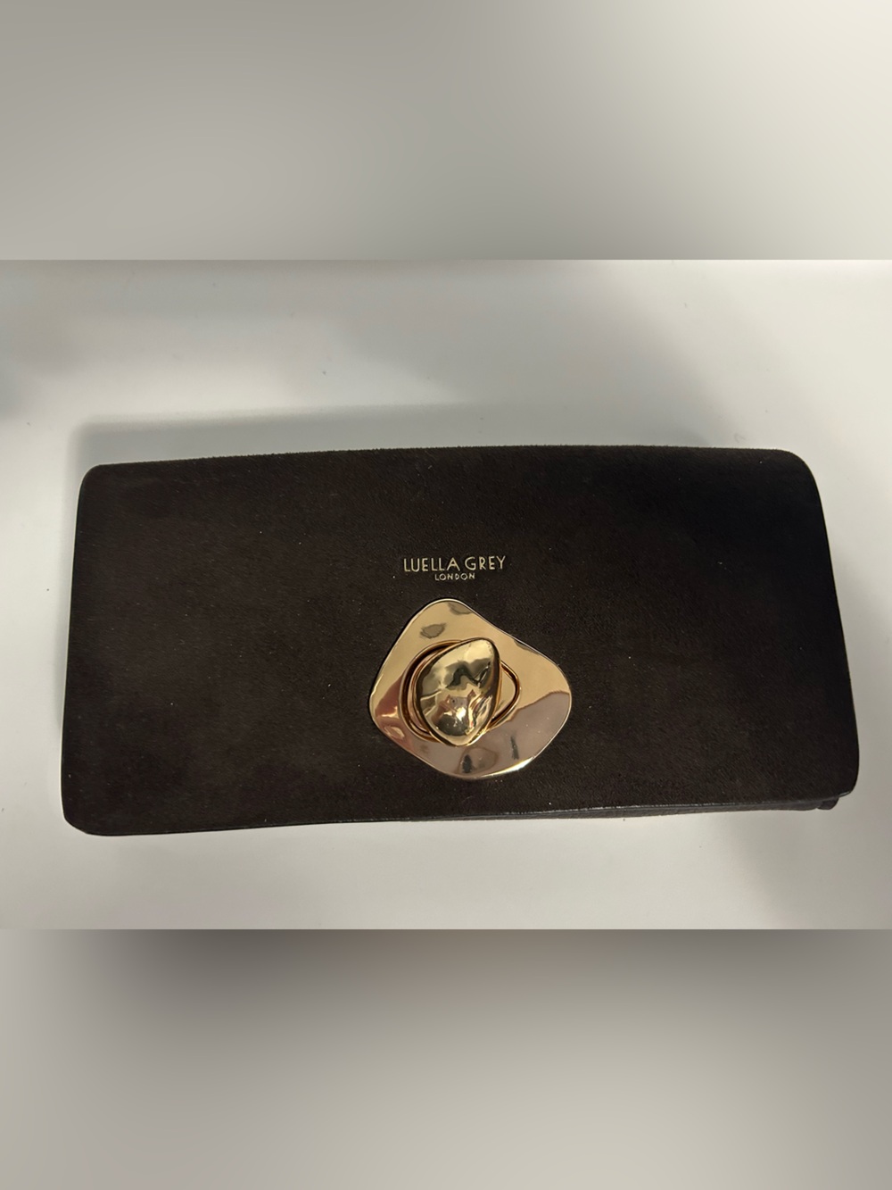 Luella Grey Francesca Chocolate Brown Wallet with Sculptural Gold Clasp